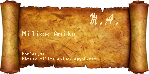 Milics Anikó névjegykártya